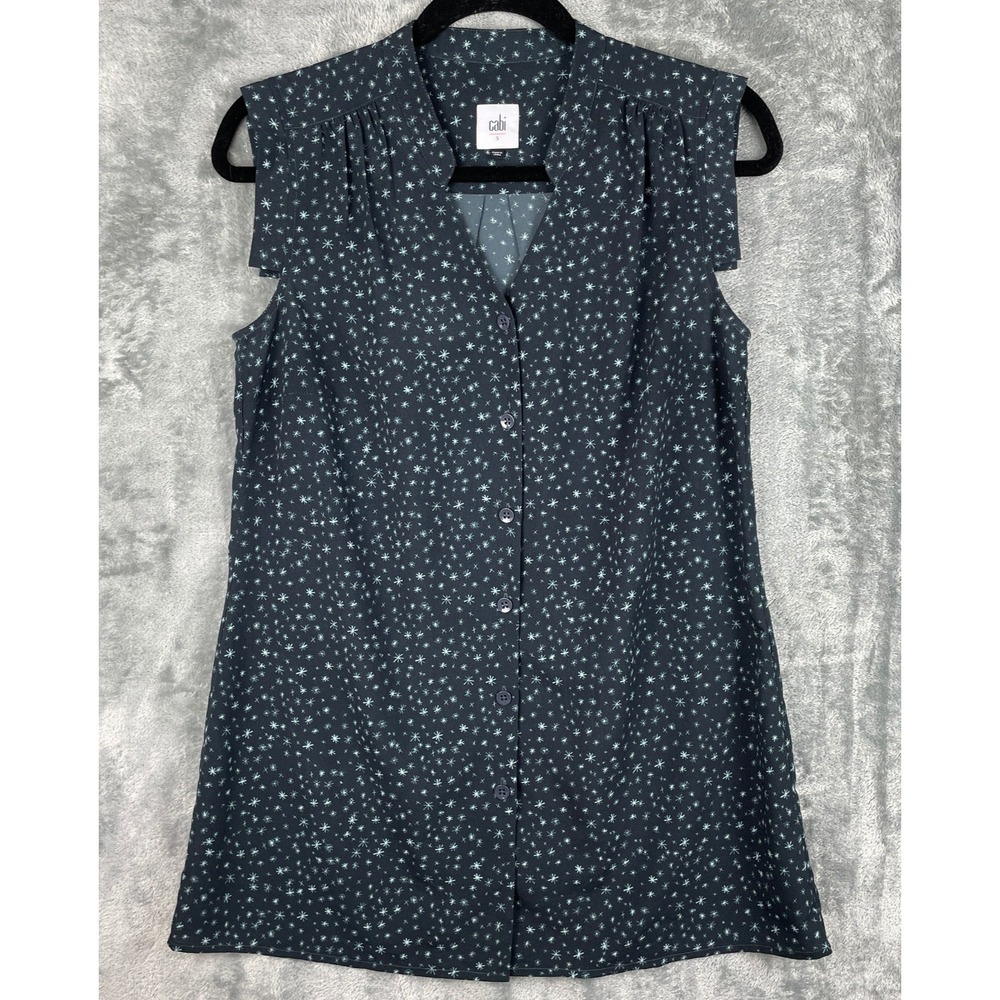 Cabi Blouse Womens Size Small Retro Star Button Up Sleeveless Tunic Top Shirt‎